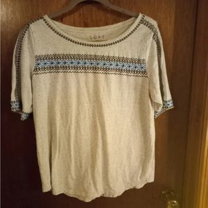 LOFT Off-white top with Blue & Black embroidery - Size Large